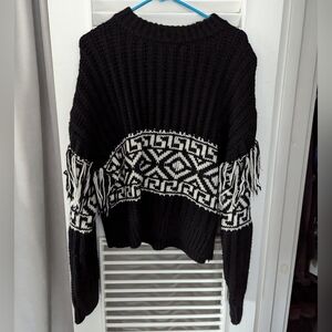 H&M Fringe Black and White Sweater